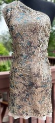 NWOT Vintage Uli Herzner Designer Fish Scale Sequin Champagne Teal One-Shoulder