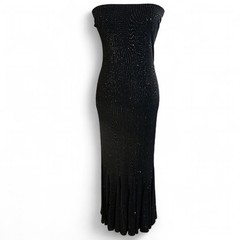 90s Jessica McClintock (GUNNE SAX) Black and Gold Glitter Slinky Strapless Gown