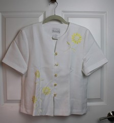 NEW VTG 80s Pride & Joy Poly Crepe White Flower Embroidered S/S Button Blouse P8