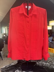 Vintage 80s Yves St Claire Red Pleated Blouse Secretary Ruffle Cuff Top M