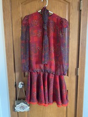 Vintage 80’s Judy Hornby Couture For I. Magnin Red Paisley/Plaid Dress Size 8