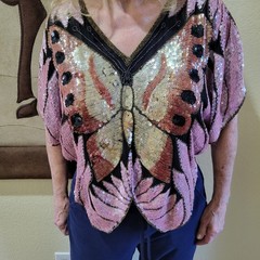 Vintage Women’s Swee Lo Sequined Butterfly Top – 70s Disc Era Design