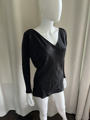Wayne Clark Aline Marelle Large Vintage Black Silk V-Neck Long Sleeve Blouse