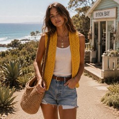 Vintage Handmade Yellow Popcorn Knit Vest AU Size 8-10 Boho Cottagecore