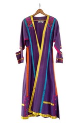 JOSEFA Caftan Duster Robe Purple Embroidered Cotton Mexican Vintage Size S
