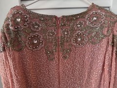 Vintage Bernadette Beaded Blouse Shirt Pink & Silver Long Sleeve Silk 2X