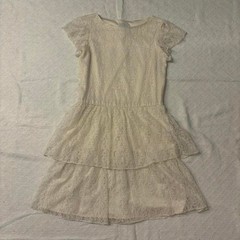Joni Blair of California 70s sz 5 white lace cap sleeve ruffled tiered dress