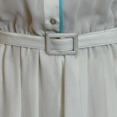 70s Vintage Sheer Long Sleeve White Blue Secretary Dress size M