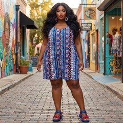 Vintage 90s Bonjour Romper Womens 22W Blue Geometric Boho Festival Y2K Kidcore