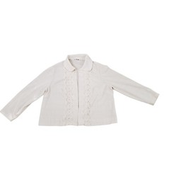 VTG AMY ADAMS Cream Open-Front Knit Jacket with Crochet Trim | Large