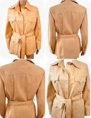 VTG 70s Pacific Trail Jaquette Faux Leather PVC Belted Jacket Coat Womens 13