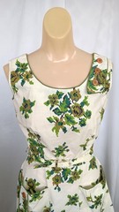 Vintage 60s Kenrose 2 Pc White/Green Floral Sleeveless Cotton Day Dress XS/SM