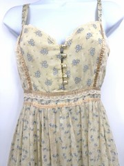 Vintage 70s Gunne Sax Cornflower Calico Floral Print Prairie Gown Size 9-FLAW