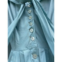 Vintage 50s Seafoam Blue Portrait Collar Dress Pussy Bow Tulle Crinoline Fair
