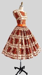 1950s 1960s Rose Print Cotton Sundress Floral Novelty Roses Bouquet Pinup Dress