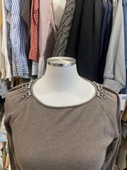 Vintage Cashmere Blend Brown Sweater with Rhinestones and Beads— Small