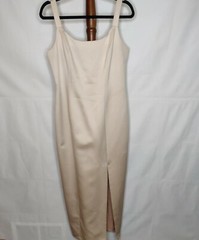 Alex Evenings Vintage women’s 12 lined maxi dress tan back zip front side slit
