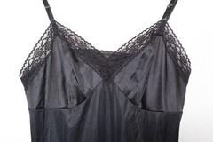 VTG Vanity Fair Black Slip Dress Lace Trim Made in USA 38 L Whimsigoth Coquette
