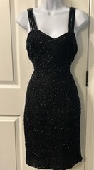 Vintage Lawrence Kazar Black Beaded Party Dress Old Hollywood Marilyn 50s READ