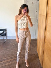 Vintage Caroche beige trousers, high-waisted straight-leg pants