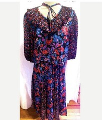 Vintage 80s Diane Freis Exceptional Sequined Floral Georgette Top And Skirt Sz L