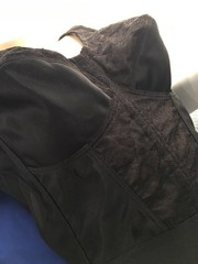 Vtg Black Long Line Lace Nylon Pointy Bullet Bra 40 B