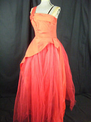 DANCE ORG by FRED PERLBERG Vtg 50-60s Red One Shoulder Tulle Dress-Bust 30/2XS