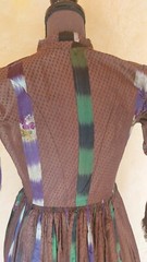 Rare 1860s Dress handmade W/Ikat Material, Fringed Sleeves. SM XS