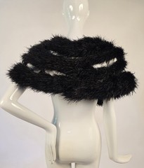 VICTORIAN 19TH C BLACK OSTRICH FEATHER CAPE FOR DRESS W SILK BOW FRONT