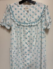 Vintage Barbizon Seraphim Batiste Blue White Polka Dot Nightgown House Dress Lg