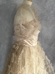 Vintage 1950’s Tulle Layered Cupcake Formal Full Length Dress Peach Beige Sz S