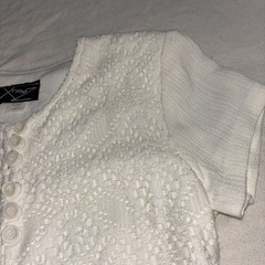 VTG White Crochet Tunic Top Short Sleeve Tie Back Cottagecore 90’s Boho Sz 9/10
