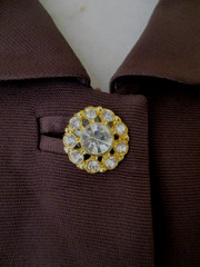 Vtg Heiser-Egan Evening Jacket M Women Brown Faille Satin Trim Crystal Buttons