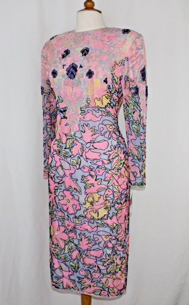 JASDEE Vintage Dress Hand Work Bead & Sequins & Hand Print on Silk Style 3070