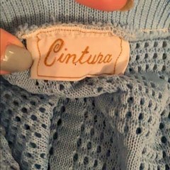 Vtg 60s Cintura baby blue polyester knit top