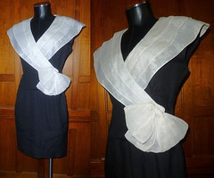 Vtg 80s Avant Garde NIPON BOUTIQUE Cocktail party Cape Collar Bow Black Dress 4