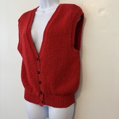 Vintage Villager Red Vest Medium Cardigan USA 80s Y2K Wood Buttons