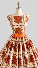 1950s 1960s Rose Print Cotton Sundress Floral Novelty Roses Bouquet Pinup Dress