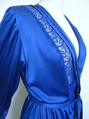 Vintage Gilead Long Silky Nylon Robe w Lace Insertion S Tie Belt Royal Blue