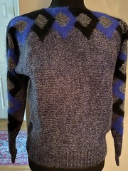 Vtg Liana Petites Gray/Blue, Royal Blue & Blk Angora Wool Metallic L/S Sweater S