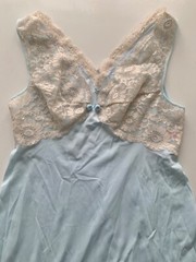 Vintage LORRAINE Nightgown Large L NEGLIGEE Sky Blue Chemise Satin Lace V Neck