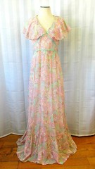 Vintage 1970s Maxi Dress by Camela Gown Semi Sheer Cape Capelet 36 37 M Wings