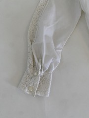 VTG 70s XS / Small Ivory White Sheer Blouse Long Sleeve Cotton Lace Majorette