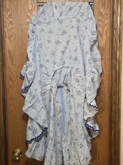 Vintage Handmade Prairie Dress Blue Floral Ric Rac Trim Puff Sleeve XS