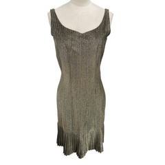 Vintage Gold Dress Pleated Hem Metallic Lurex Handmade Size Small