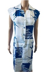 VTG Andrade Hawaiian Blue Floral Leaf Dress Tropical Resort Wear Sz 6 Honolulu