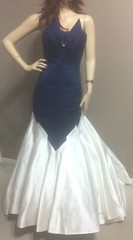 VTG 80s Victor Costa Red Carpet Formal White /Blue Strapless Train Ball Gown