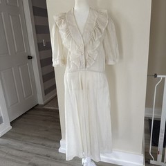 Vintage Dress Women Small Medium MIDI Floral Creamy White Cottage Edwardian Lace