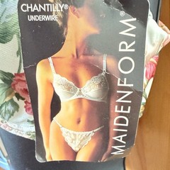 Vintage Maidenform Chantilly Bra 36D Lace Underwire Floral Silky Satin Unlined