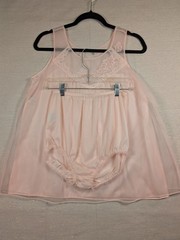 SEARS GAYMODE 60- 70’s BABY DOLL PJS LINGERIE NWOT PINK VTG M SHEER LACE PANTY